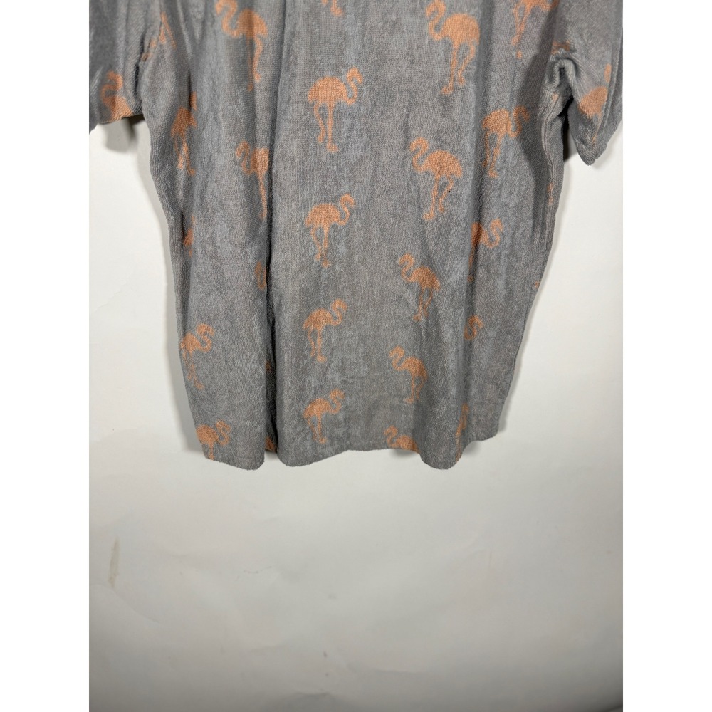 OAS Mens XL Flamingo Terry Cotton Shirt Grey Peach Short Sleeve Button Down - Picture 5 of 8
